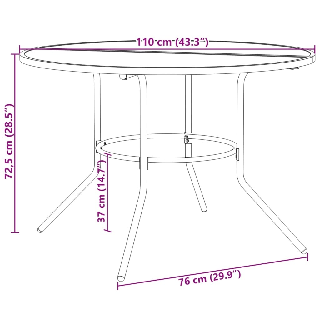 vidaXL Terrastafel rond Ø110x72,5 cm gepoedercoat staal antracietkleur