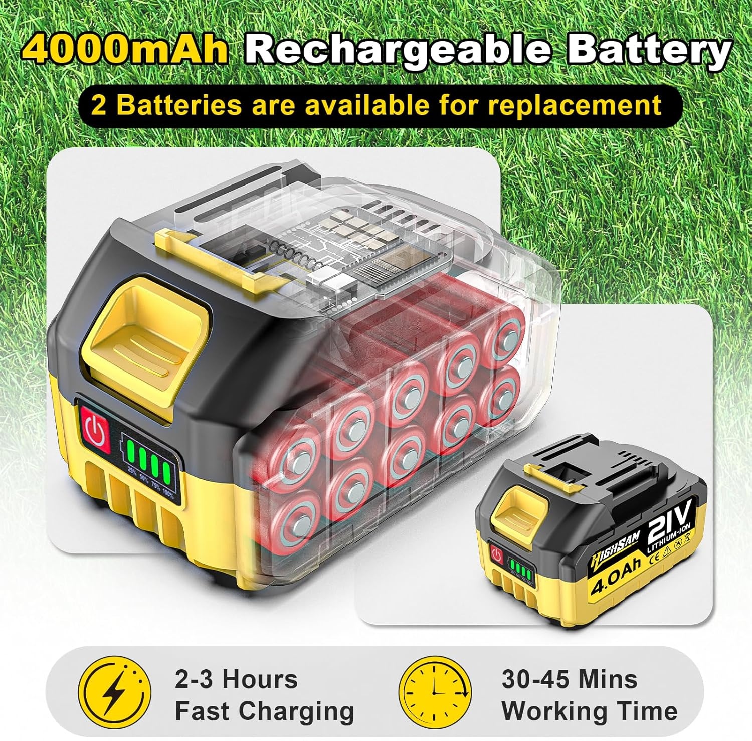 Grastrimmer met accu, highsam 9" borstelloze bosmaaier met 2x4.0AH batterij en onkruidborstel, trimmer tuin met 4 mestypen, elektrische motormaaier telescopische verstelling voor gazon tuin