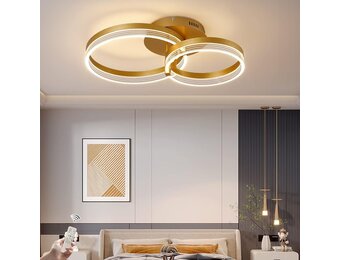 Modern LED Ceiling Light, Dimmable LED Acrylic Ceiling Lamp with Remote Control, 2-Rings Gold Ceiling Chandelier Flush Mount Ceiling Light Fixtures for Living Room Dining Room Bedroom, 32W