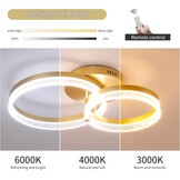 Modern LED Ceiling Light, Dimmable LED Acrylic Ceiling Lamp with Remote Control, 2-Rings Gold Ceiling Chandelier Flush Mount Ceiling Light Fixtures for Living Room Dining Room Bedroom, 32W