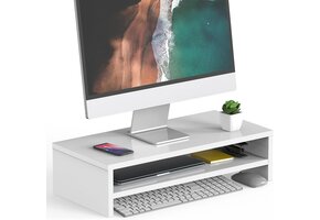 Monitorstandaard Bureau Organizer | 2 Lagen Hout Wit | 41% Korting