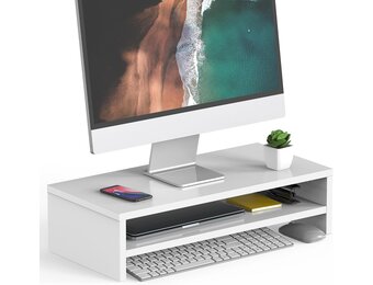 Houten Monitorstandaard Bureau-Organizer - 2 Lagen Wit - 29% Korting
