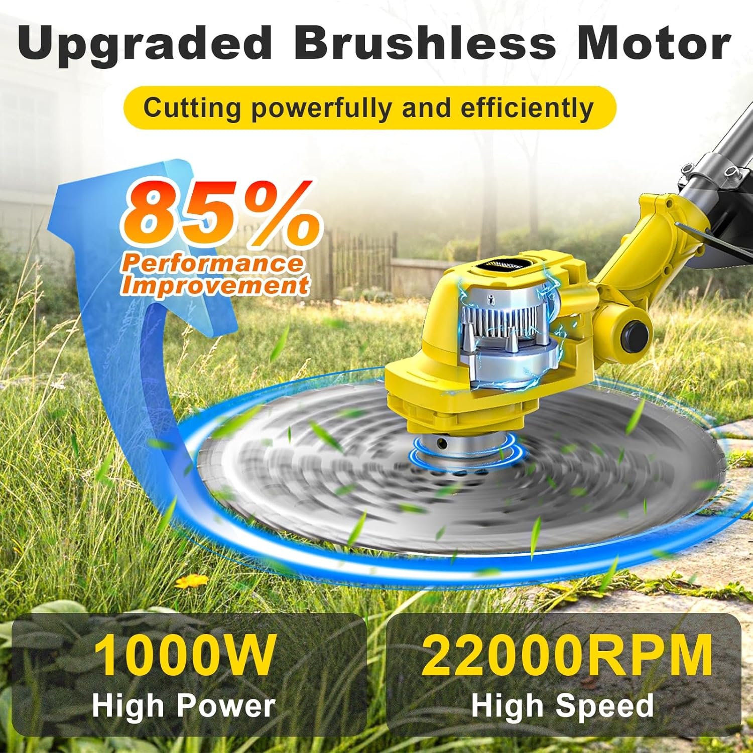 Grastrimmer met accu, highsam 9" borstelloze bosmaaier met 2x4.0AH batterij en onkruidborstel, trimmer tuin met 4 mestypen, elektrische motormaaier telescopische verstelling voor gazon tuin