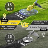 Grastrimmer met accu, highsam 9" borstelloze bosmaaier met 2x4.0AH batterij en onkruidborstel, trimmer tuin met 4 mestypen, elektrische motormaaier telescopische verstelling voor gazon tuin