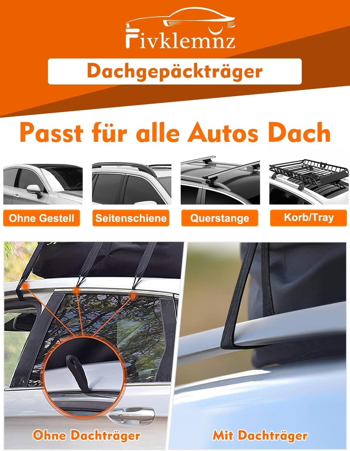 FIVKLEMNZ Dakkoffer auto, dakbagagedragertas, waterdicht, voor alle voertuigdaken met/zonder bagagedrager, inclusief topper, antislipmat, versterkte riemen, 6 deurhaken + bagageslot, 5 kubieke meter