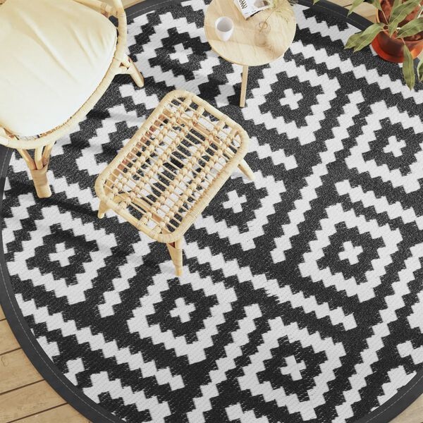 vidaXL Buitenkleed ARAKIL Ø200 cm polypropeen wit en zwart