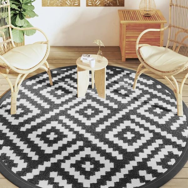 vidaXL Buitenkleed ARAKIL Ø200 cm polypropeen wit en zwart