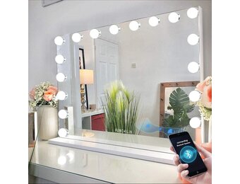FENCHILIN Hollywood Spiegel met Verlichting 80x58cm Wit/Zwart - Bluetooth & USB