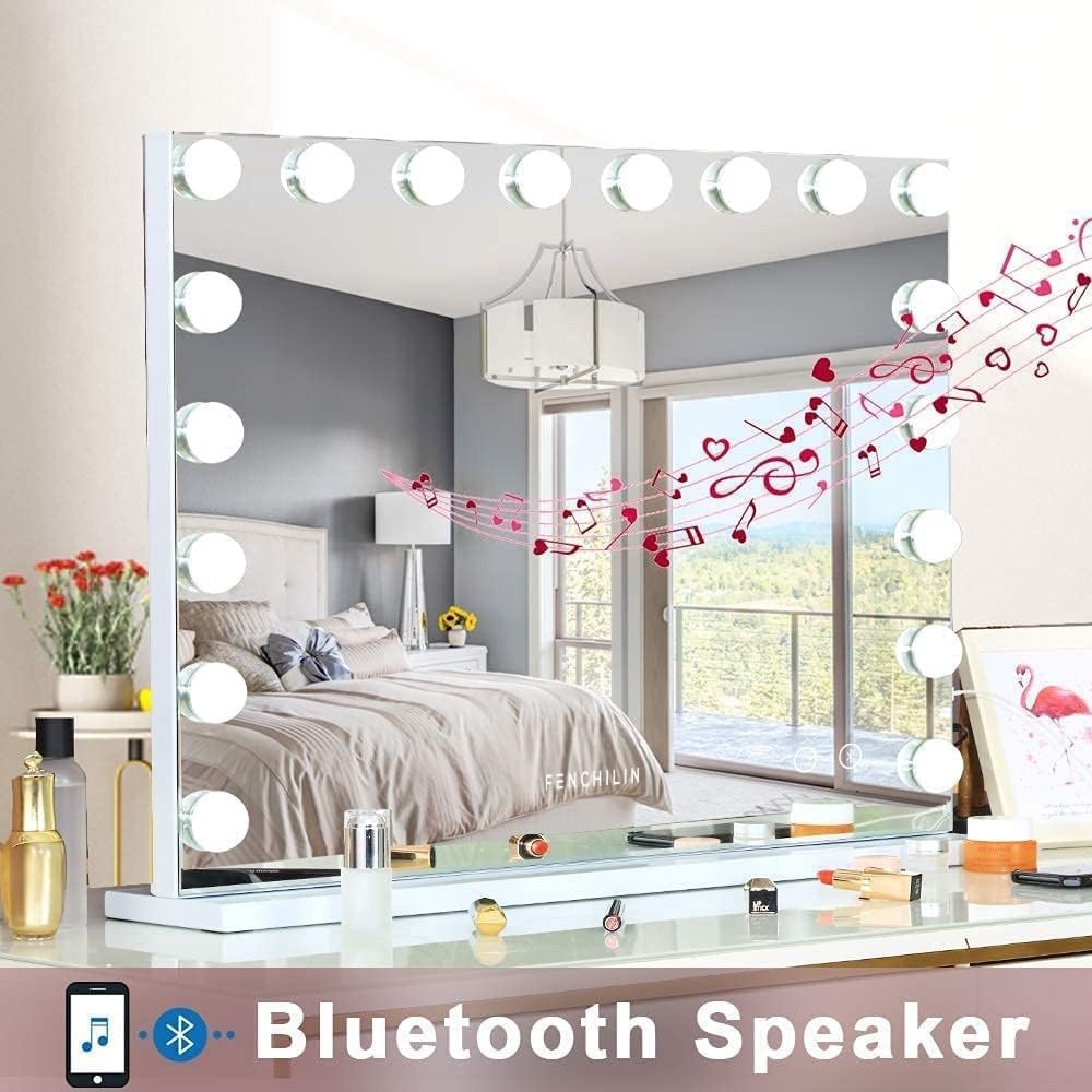 FENCHILIN Hollywood Spiegel met Verlichting 80x58cm Wit/Zwart - Bluetooth & USB
