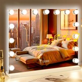 FENCHILIN Hollywood Spiegel met Verlichting 80x58cm Wit/Zwart - Bluetooth & USB