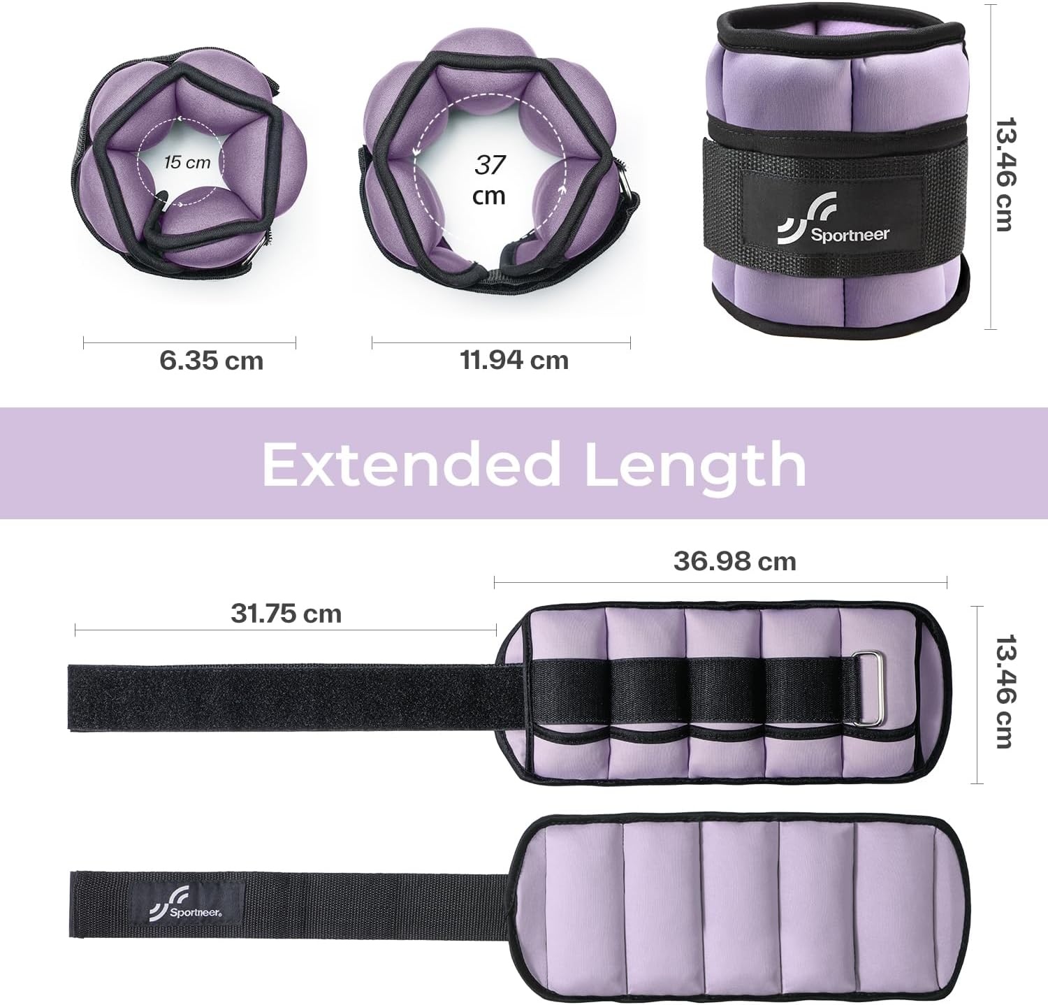 Sportneer Verstelbare Enkelgewichten Set Lichtpaars & Zwart 0.9kg - 4.5kg Per Paar