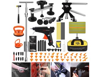 PDR TOOLS Uitdeukgereedschap, 87-delige reparatieset voor autodeuken, met glijhamer, 100 W, lijmpistool, lijndeukbord, uitdeukreparatieset, kan 90% van de deuken repareren
