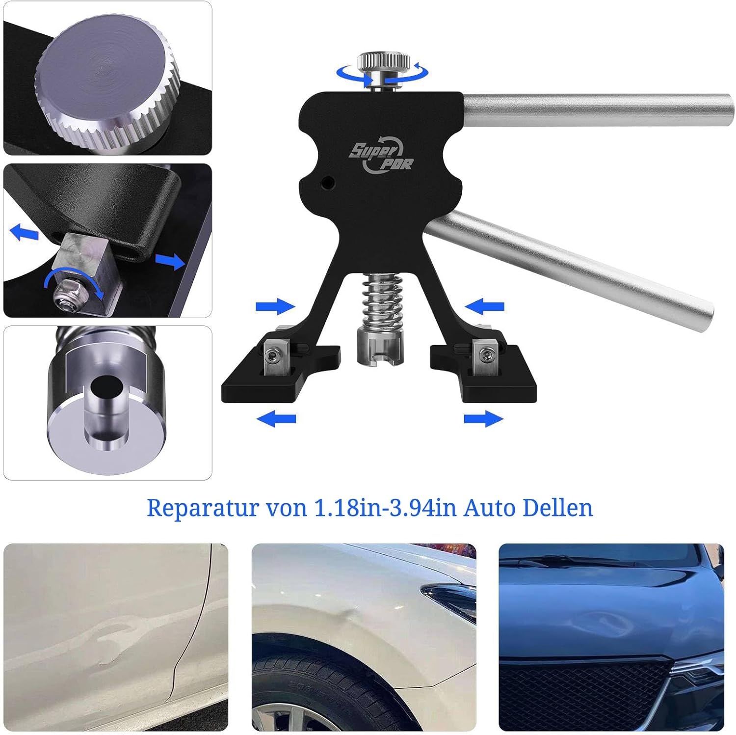 PDR TOOLS Uitdeukgereedschap, 87-delige reparatieset voor autodeuken, met glijhamer, 100 W, lijmpistool, lijndeukbord, uitdeukreparatieset, kan 90% van de deuken repareren