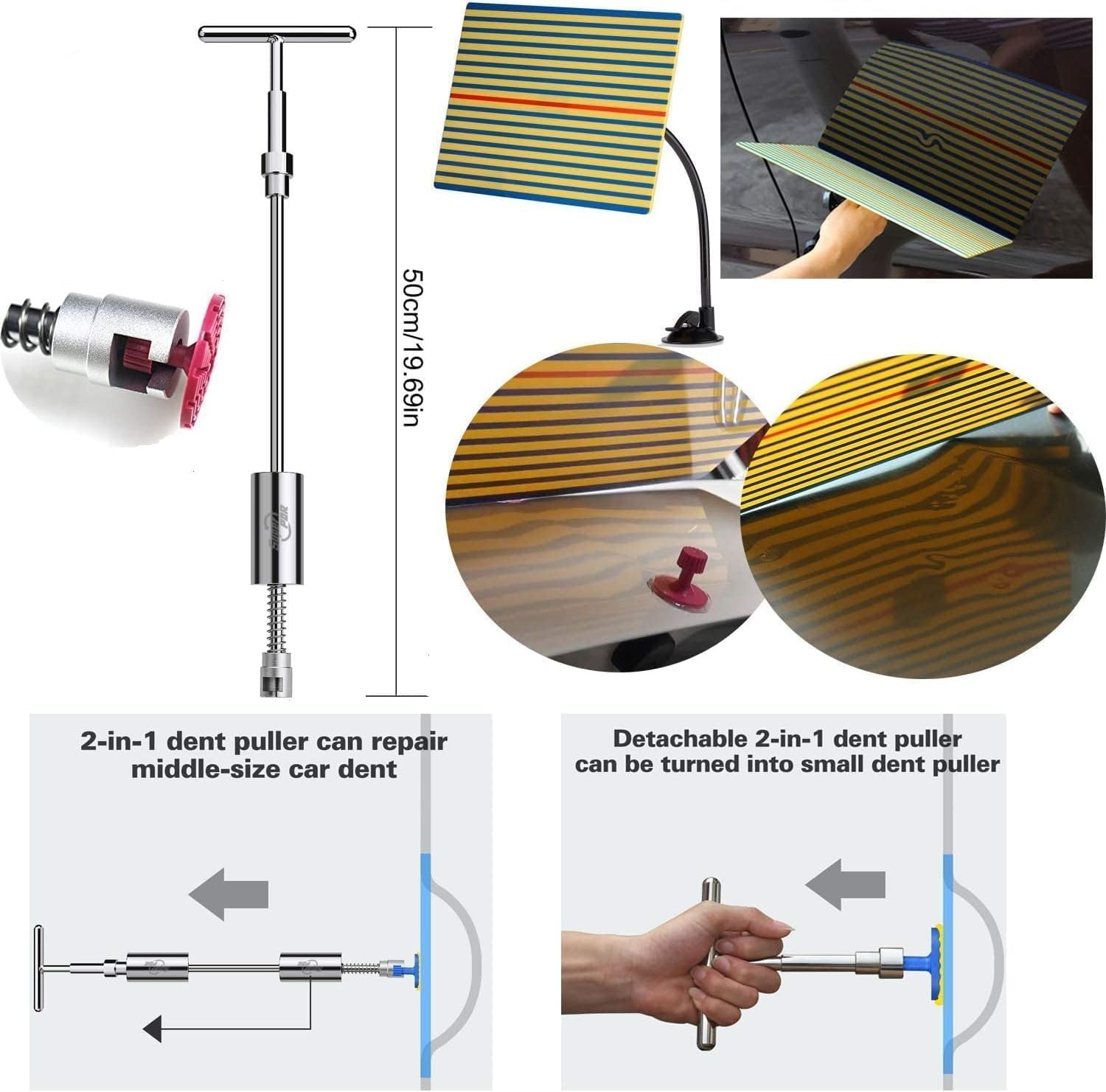 PDR TOOLS Uitdeukgereedschap, 87-delige reparatieset voor autodeuken, met glijhamer, 100 W, lijmpistool, lijndeukbord, uitdeukreparatieset, kan 90% van de deuken repareren