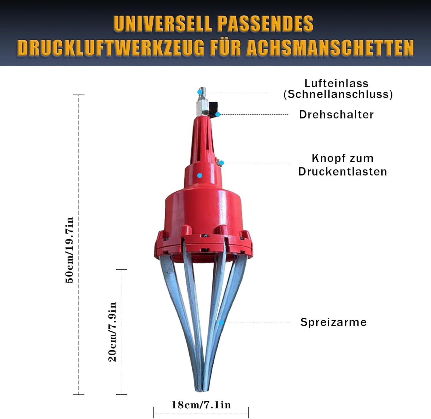 Perslucht Aandrijfas Hoezenspreider | 20-120mm | Aluminium & Metaal | 29% Korting