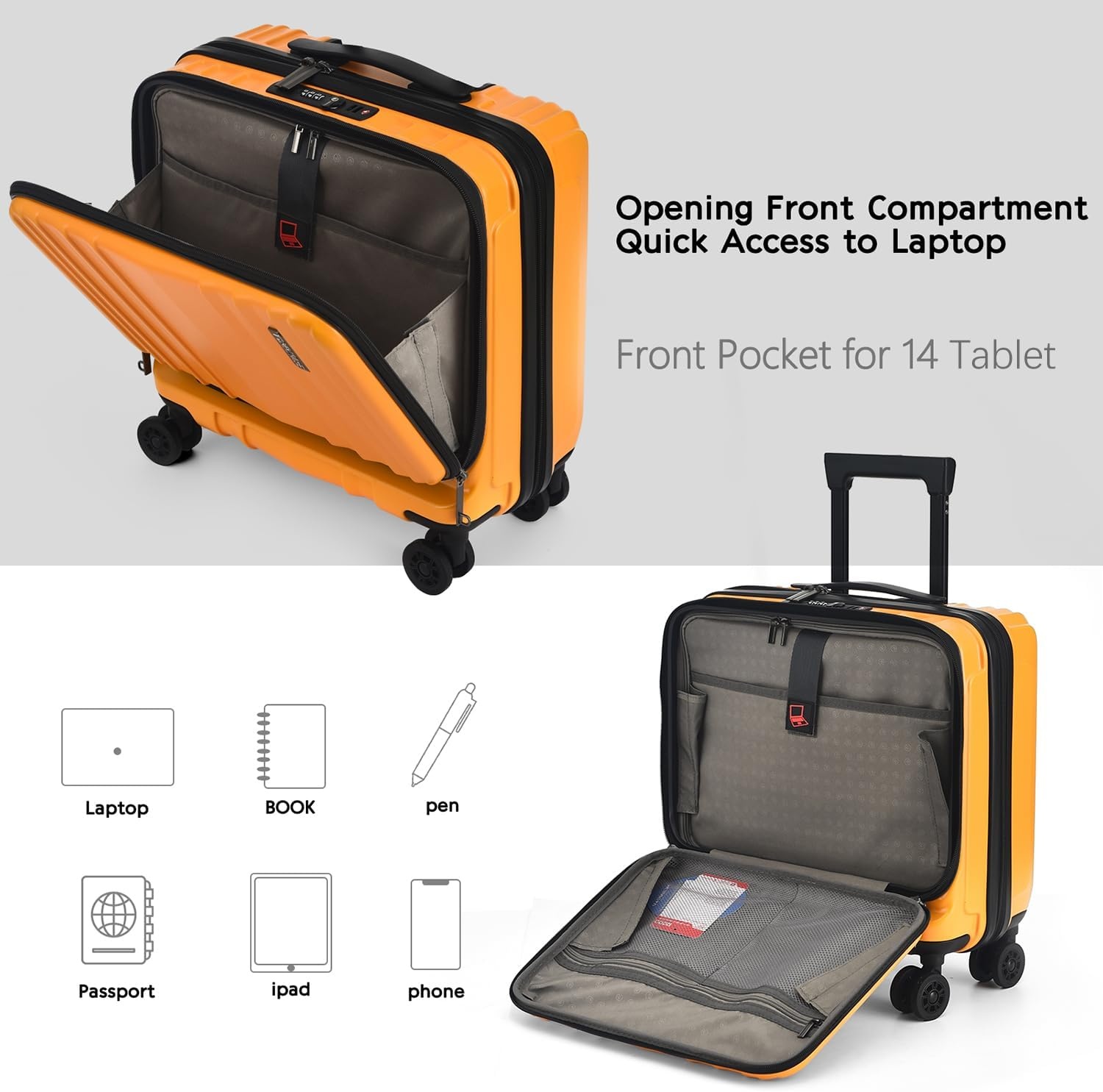 Oranje Handbagage Koffer 16" met 2 Laptopvakken & TSA-sloten - 30% Korting