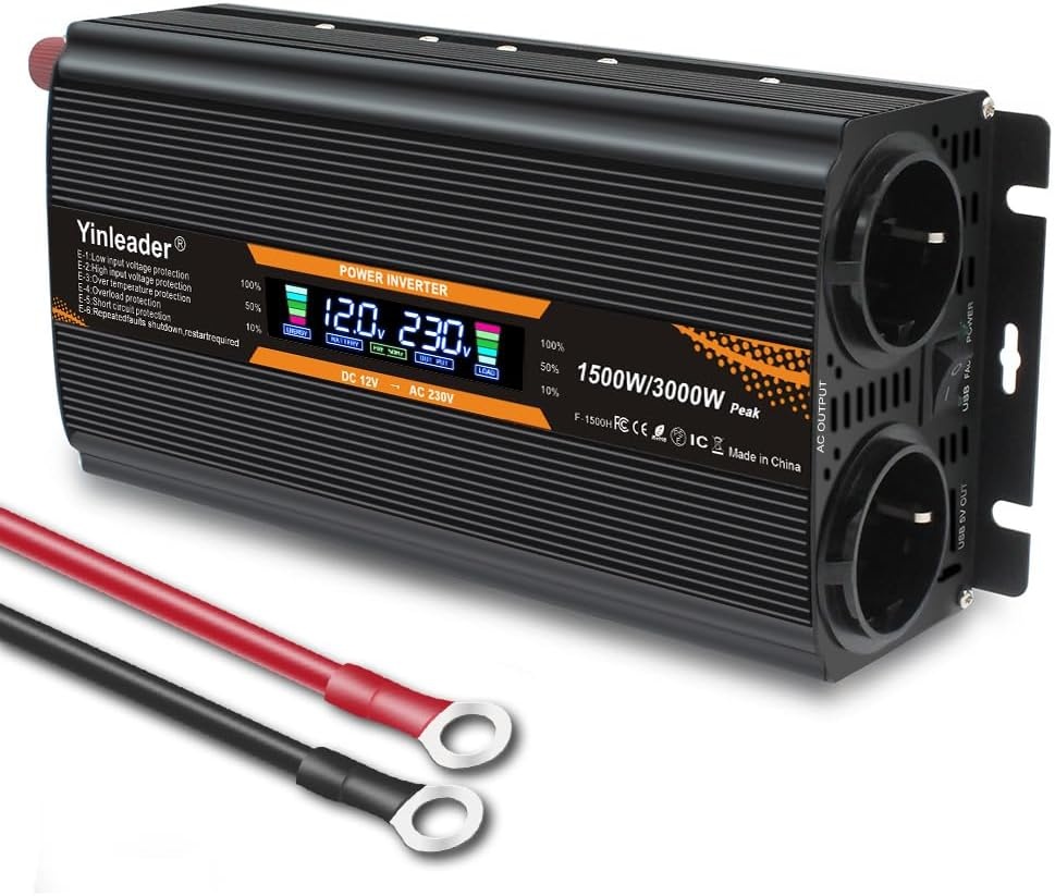 Spanningomvormer 1500W/3000W (12V/24V naar 230V) met 29% Korting