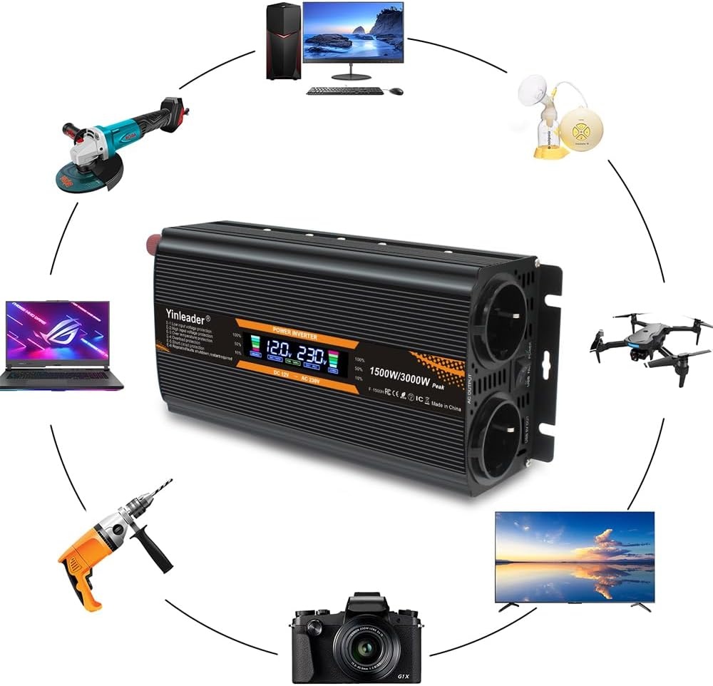 Spanningomvormer 1500W/3000W (12V/24V naar 230V) met 29% Korting