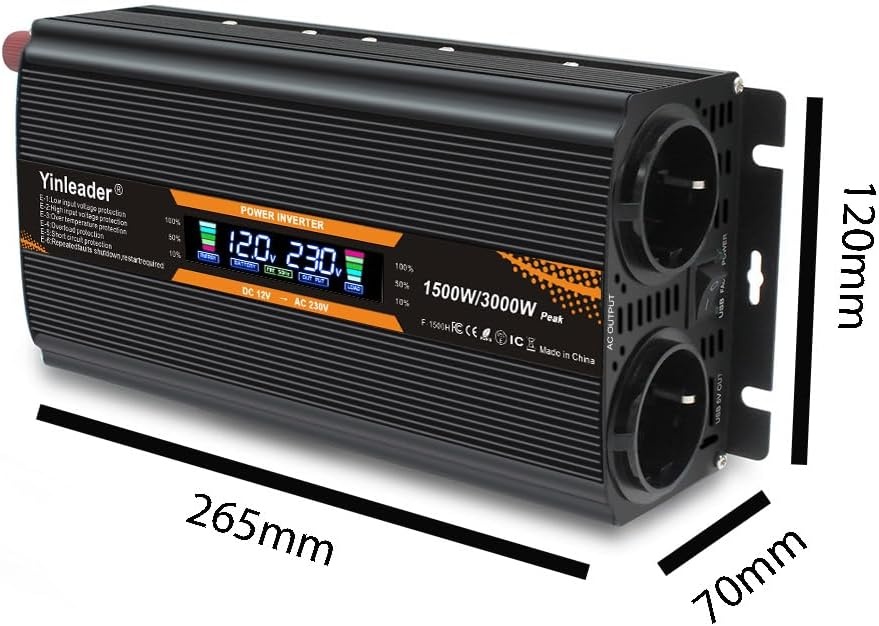 Spanningomvormer 1500W/3000W (12V/24V naar 230V) met 29% Korting