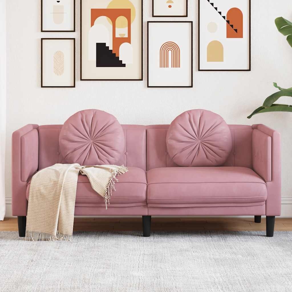 Roze Fluweel 2-Zitsbank met Kussens | 35% Korting