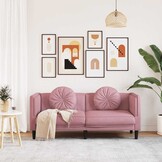 Roze Fluweel 2-Zitsbank met Kussens | 35% Korting