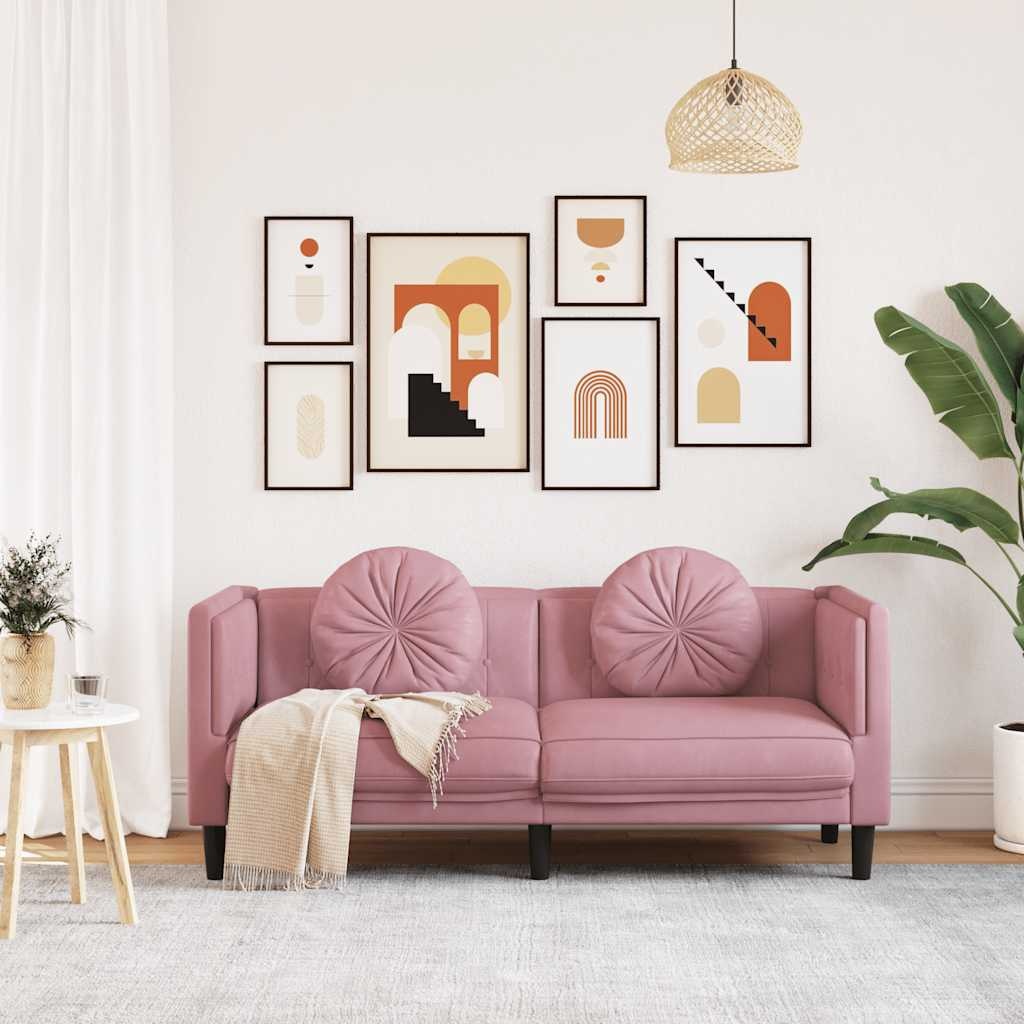 Roze Fluweel 2-Zitsbank met Kussens | 35% Korting