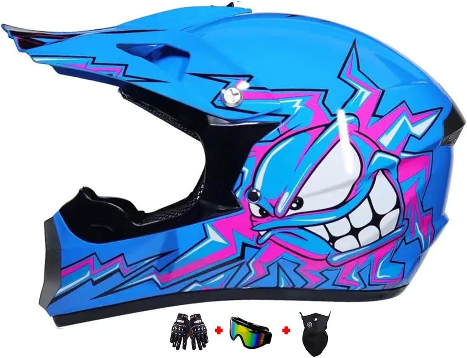 Kinder Crosshelm Blauw (L) - Incl. Handschoenen, Masker, Bril - 34% Korting!