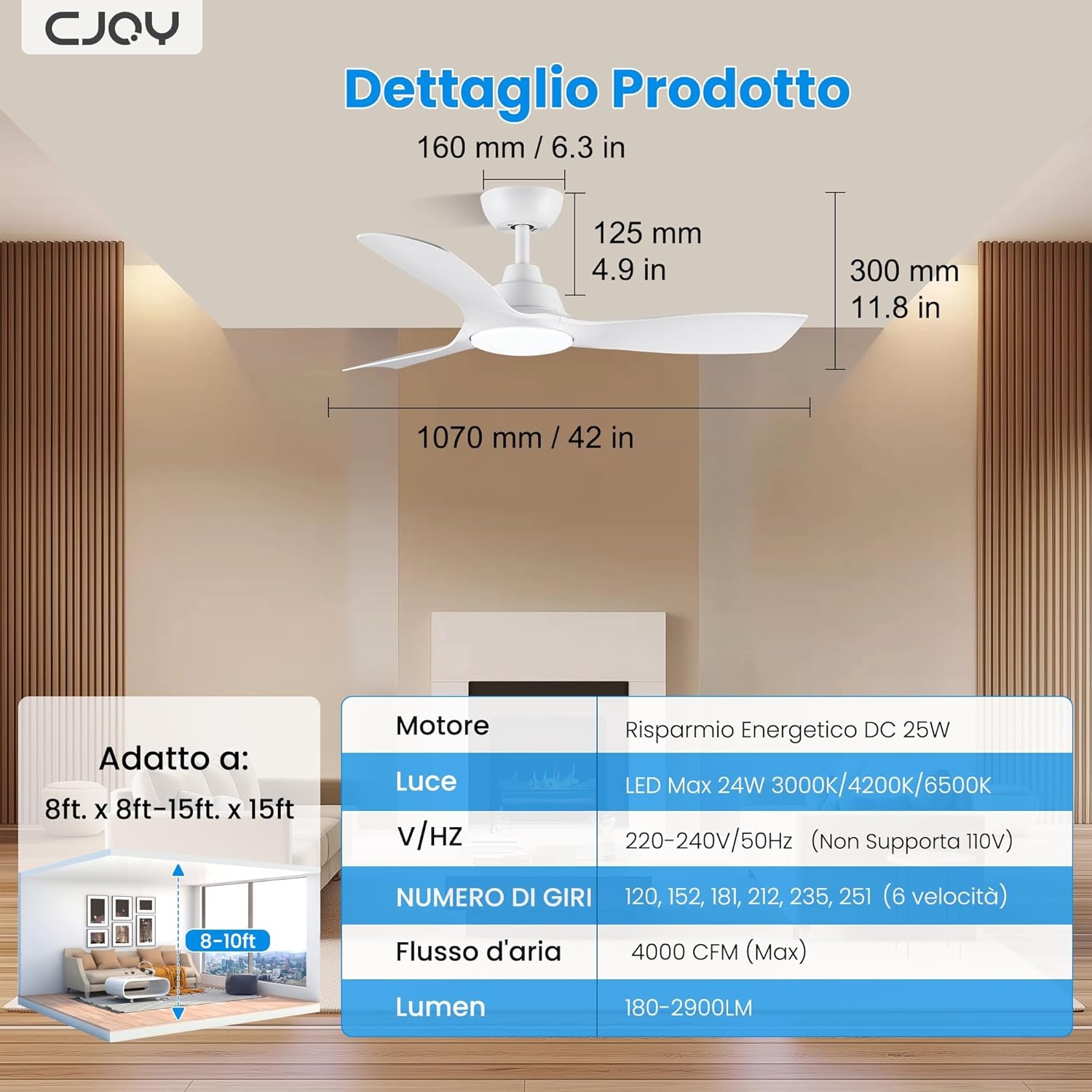 Plafondventilator met LED licht 107cm Wit | 35% Korting