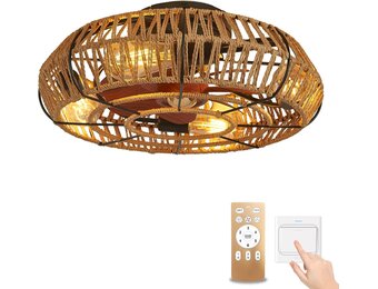 Plafondventilator met Licht: Vintage Hennep, Afstandsbediening, 6 Snelheden