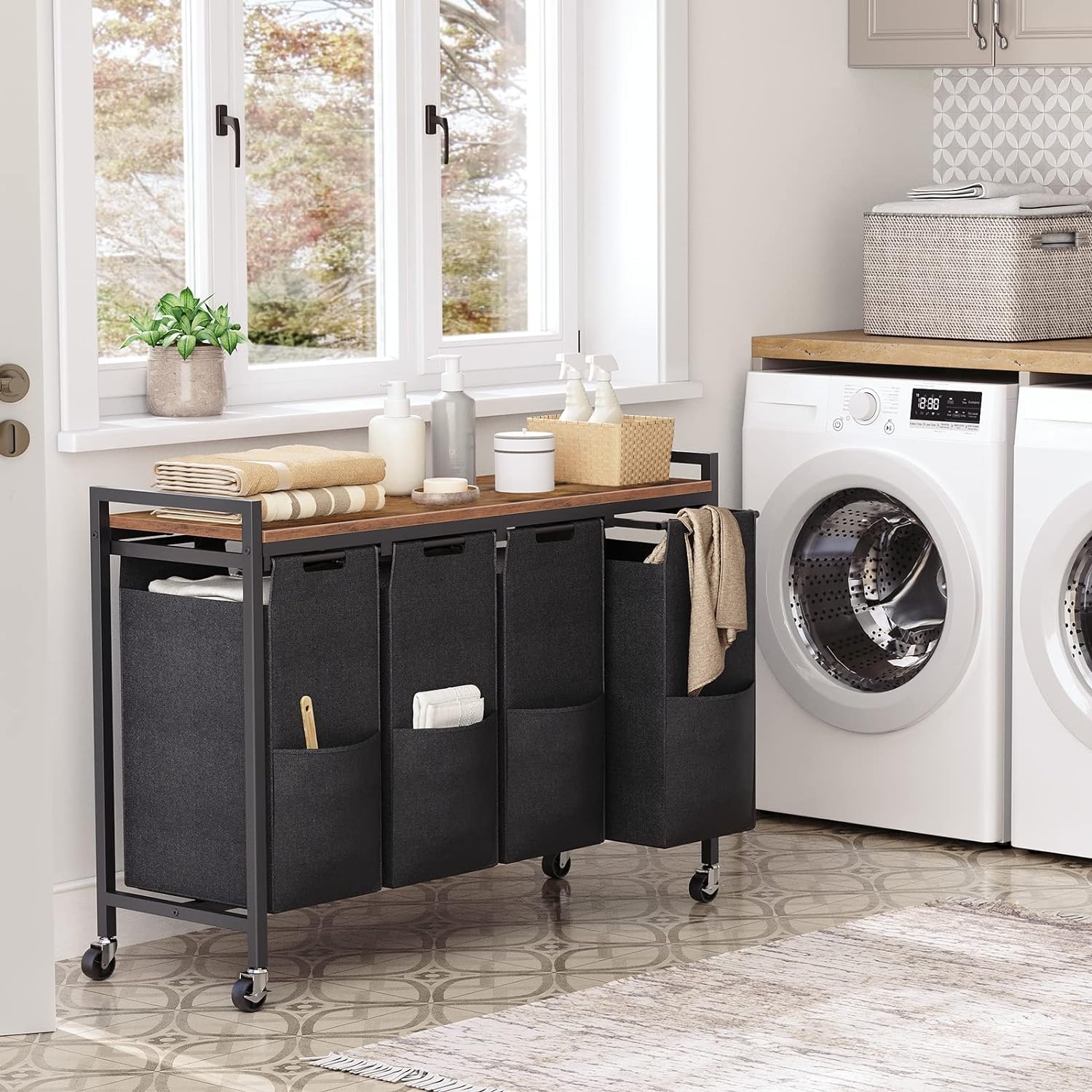 Wasmand met Plank, 4 Vakken en Wielen - 29% Korting