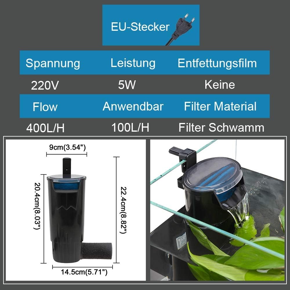 Interne Aquarium Filterpomp 5W 400L/H met Waterval-effect - 54% Korting!