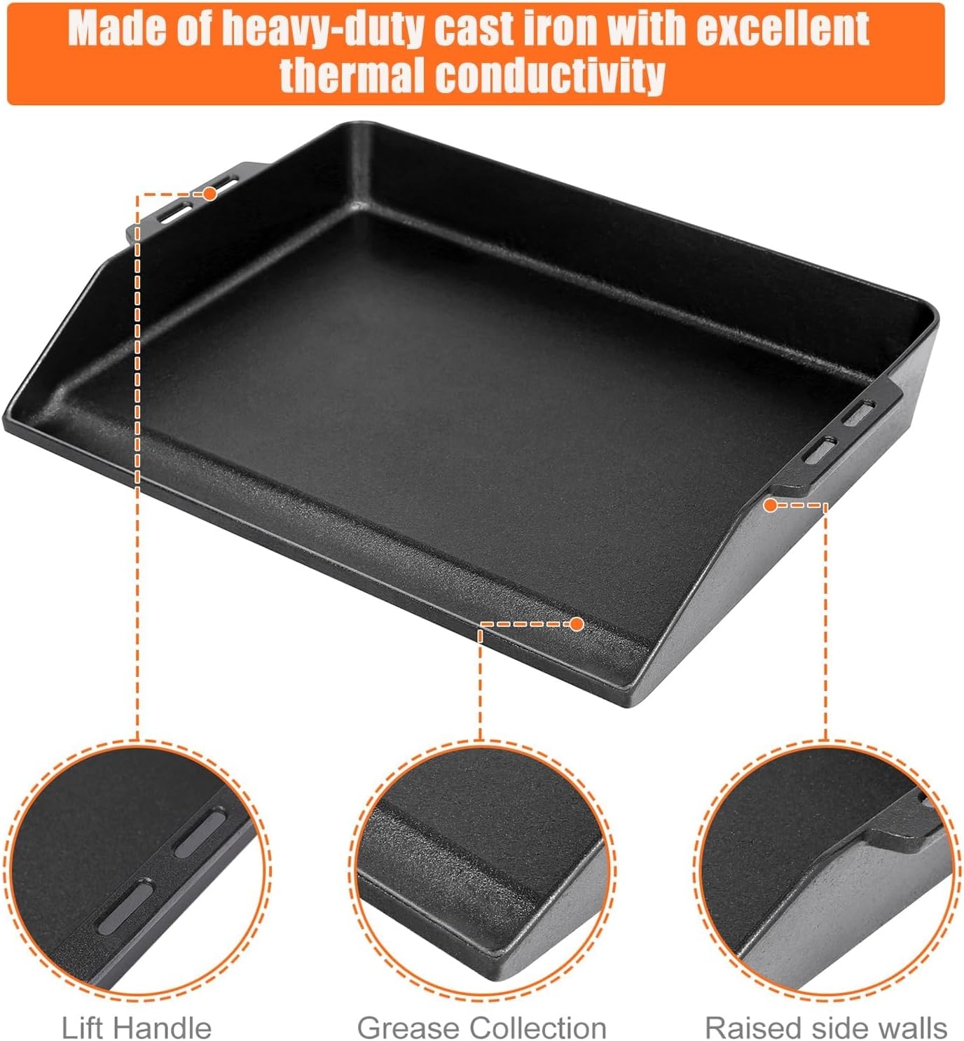 Gietijzeren Plancha Grillplaat 48x36cm - Geschikt voor Diverse Barbecues (29% Korting)