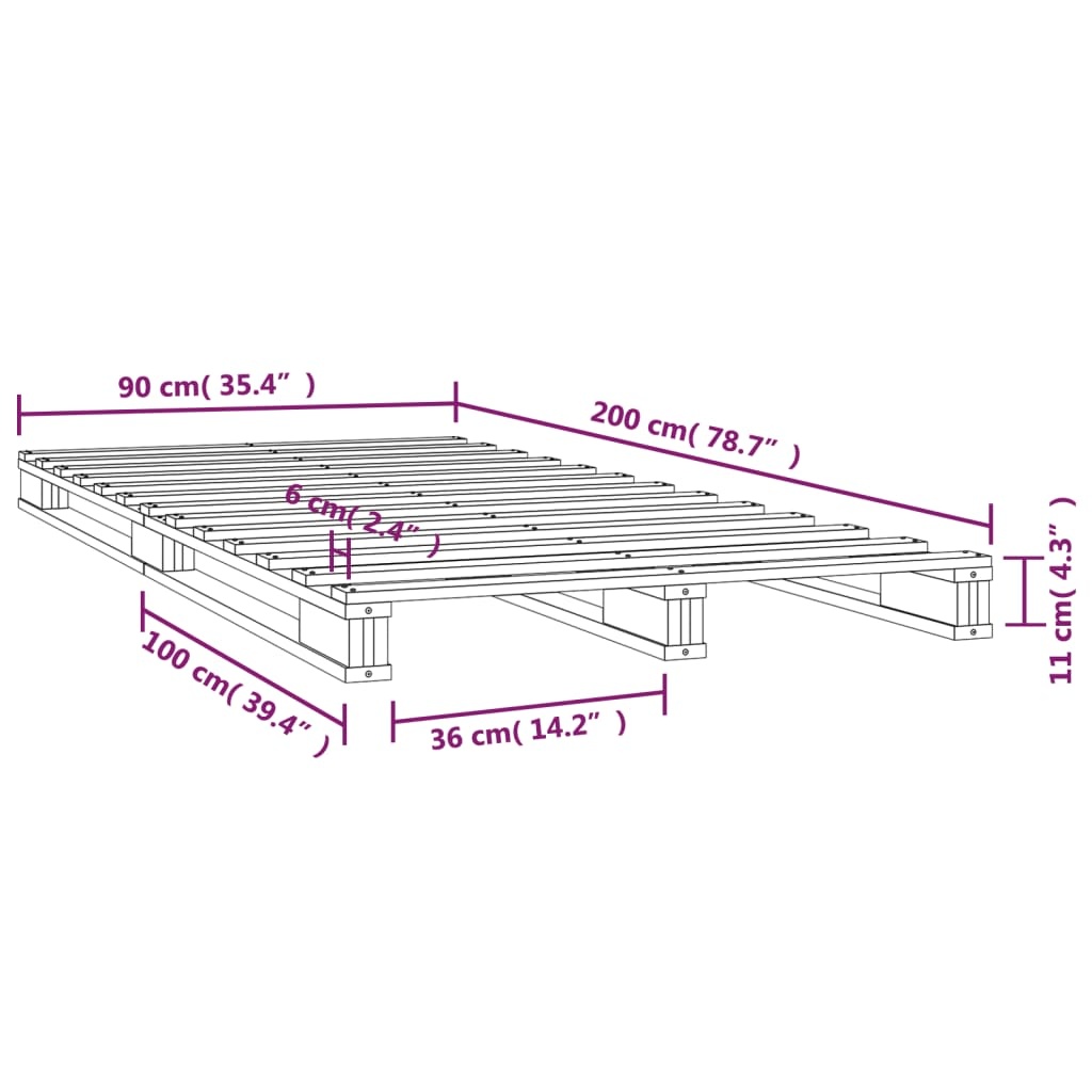 Palletbed Massief Grenenhout 90x200 cm met 34% Korting
