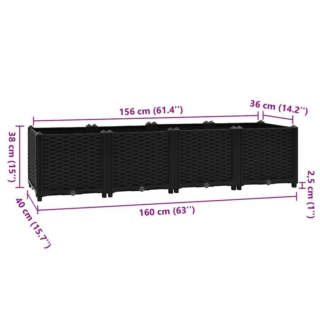 Verhoogde Plantenbak Zwart 160x40x38 cm - 34% Korting