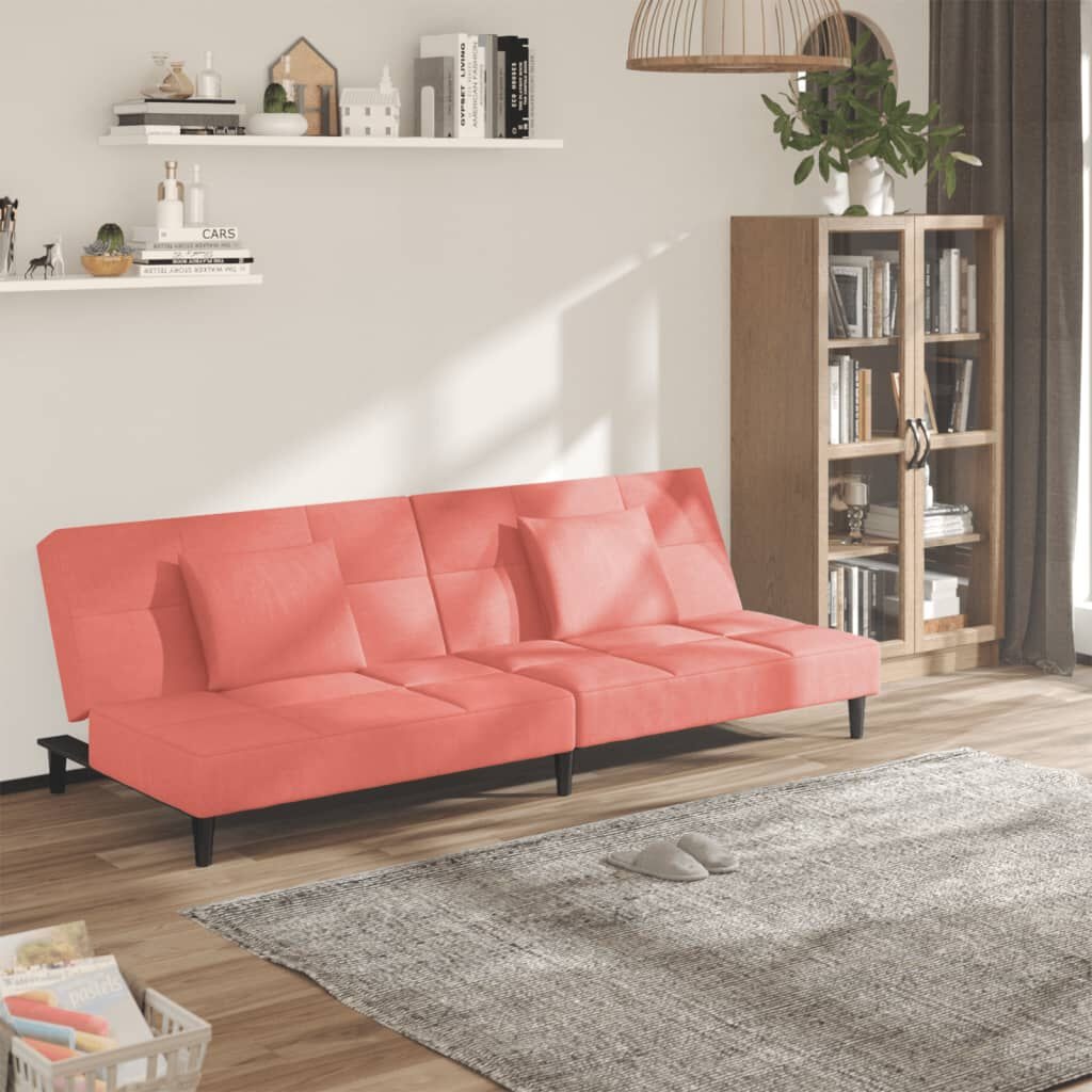 Roze Fluweel Slaapbank 2-zits met Kussens - 35% Korting