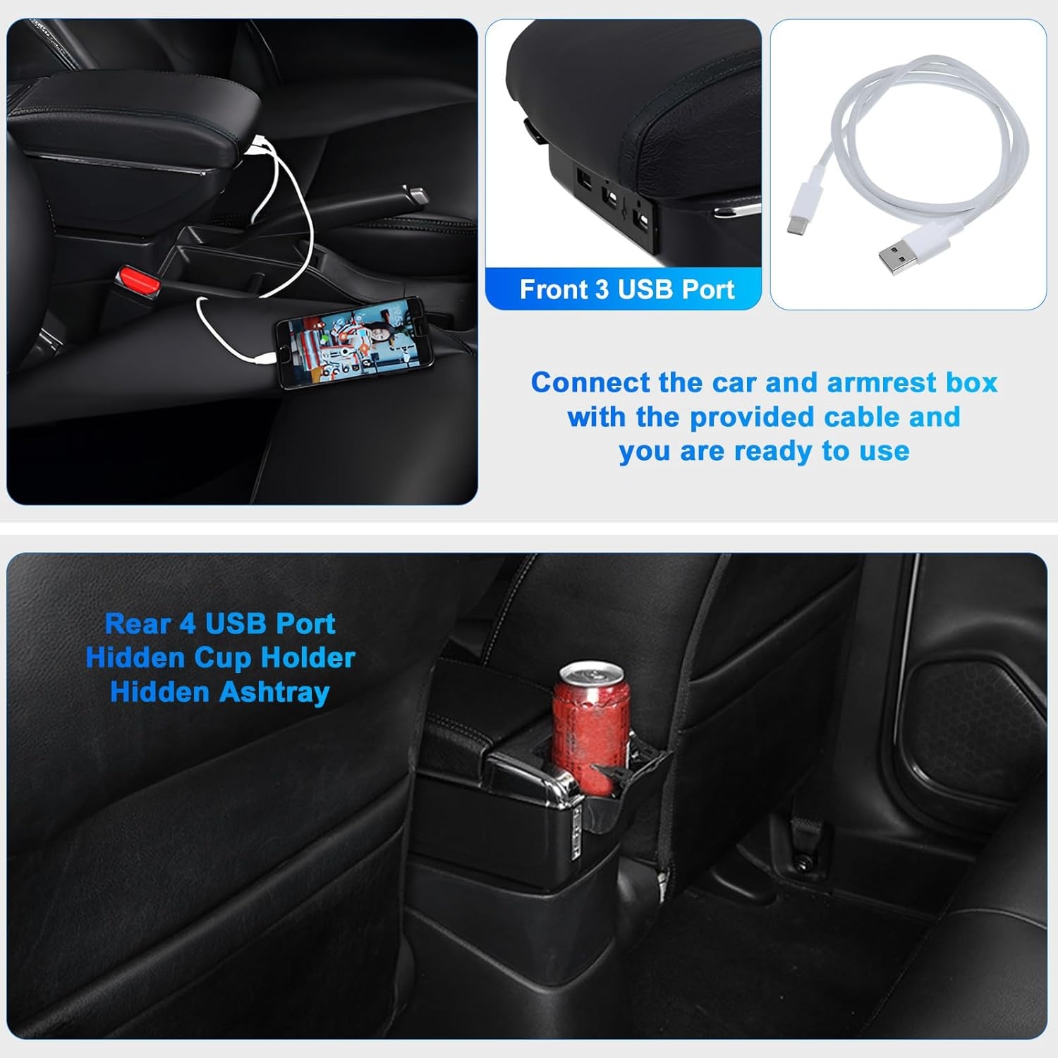 Armleuning Zwart PU-leer Renault Clio IV (2012-2019) met 7 USB-poorten - 34% Korting