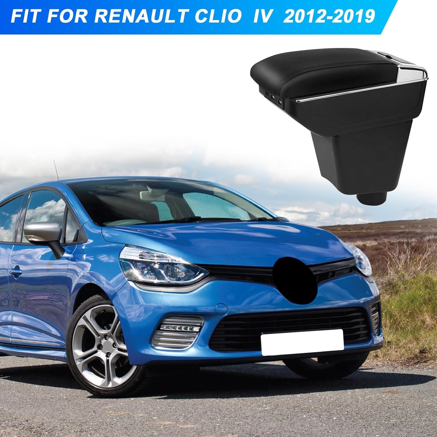Armleuning Zwart PU-leer Renault Clio IV (2012-2019) met 7 USB-poorten - 34% Korting