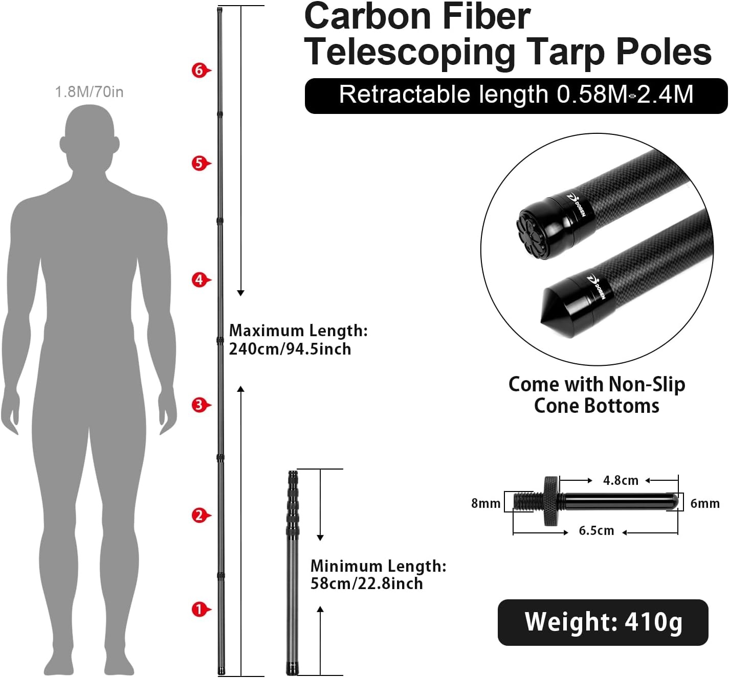 Carbon Tarpstokken Telescopisch 230cm (Set van 2) - 34% Korting