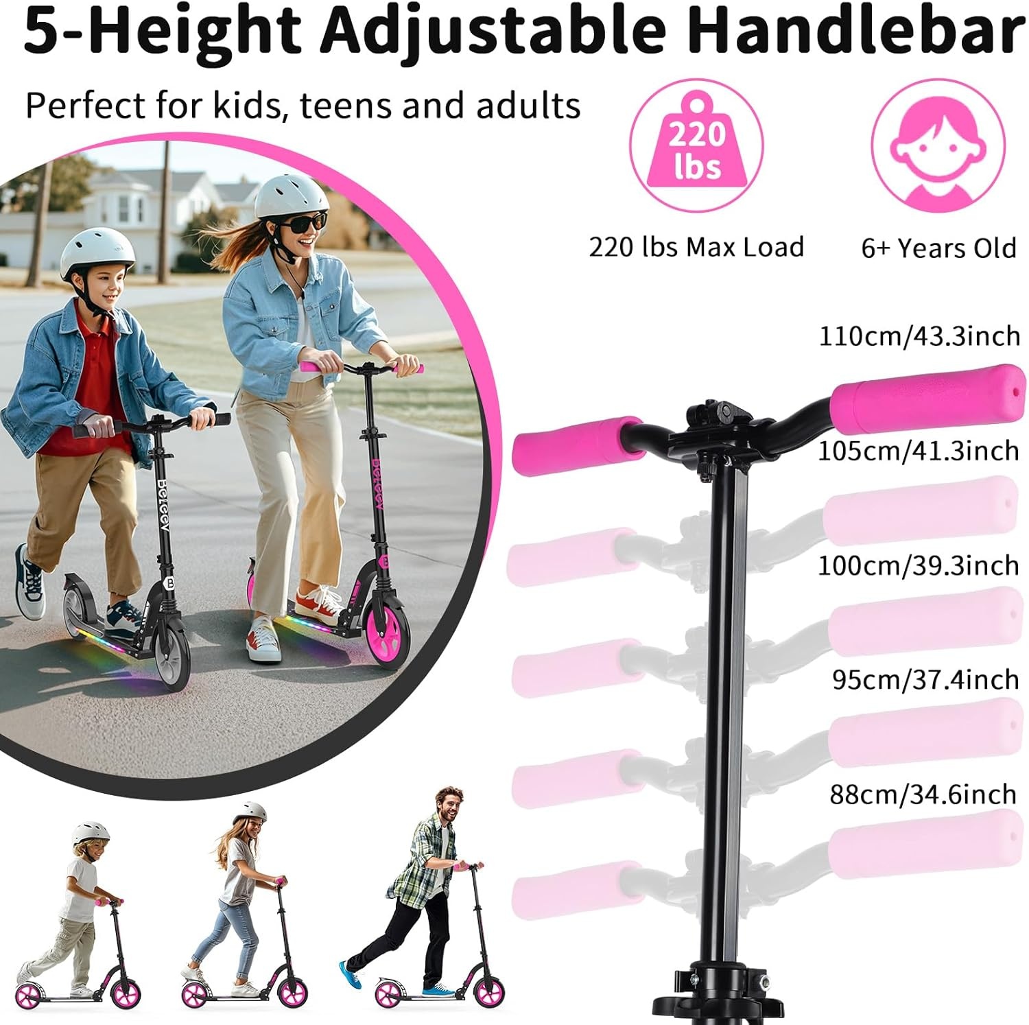 Scooter Big Wheel 2-wiel met Licht & Verstelbaar Stuur - 34% Korting