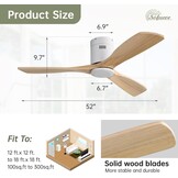 Plafondventilator 132cm Massief Hout | 6 Snelheden, Stille DC-motor