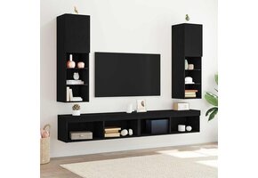 TV-kast Zwart 30.5x30x102cm Bewerkt Hout - 34% Korting