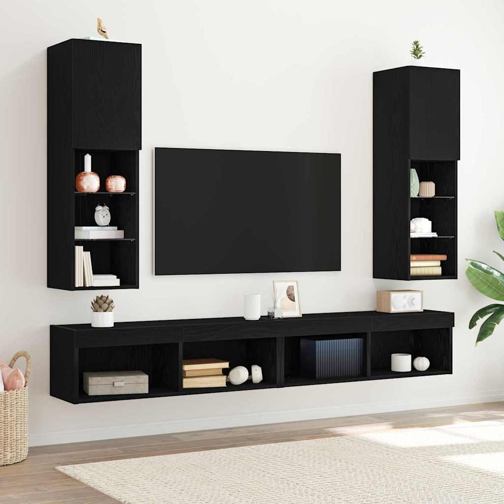 TV-kast Zwart 30.5x30x102cm Bewerkt Hout - 34% Korting
