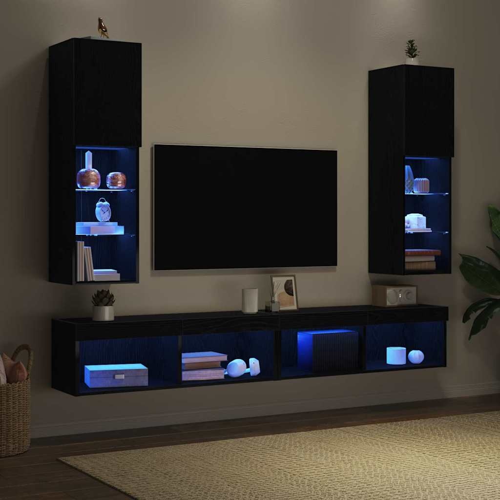 TV-kast Zwart 30.5x30x102cm Bewerkt Hout - 34% Korting