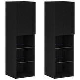 TV-kast Zwart 30.5x30x102cm Bewerkt Hout - 34% Korting