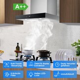 TopStrong Afzuigkap 60 cm, afzuigkap convectie/afvoerlucht, afzuigkap met 700 m³/h luchtstroom, afzuigkap 60 cm roestvrij staal, 9 standen soft touch-besturing en 2 W ledlicht