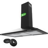 CIARRA CBCB9201 A++ Afzuigkap 90 cm, 370m³/u 3 standen,roestvrij staal, piramidevormig wandmodel,afvoervariant en recirculatie afzuigkap met koolstoffilter CBCF002, zwart
