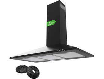 CIARRA CBCB9201 A++ Afzuigkap 90 cm, 370m³/u 3 standen,roestvrij staal, piramidevormig wandmodel,afvoervariant en recirculatie afzuigkap met koolstoffilter CBCF002, zwart