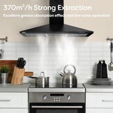 CIARRA CBCB9201 A++ Afzuigkap 90 cm, 370m³/u 3 standen,roestvrij staal, piramidevormig wandmodel,afvoervariant en recirculatie afzuigkap met koolstoffilter CBCF002, zwart