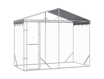 vidaXL Hondenkennel met dak 3x1,5x2,5 m gegalvaniseerd staal zilver