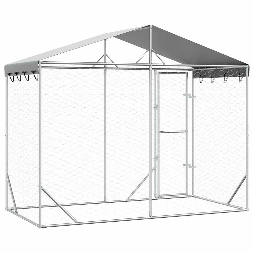 vidaXL Hondenkennel met dak 3x1,5x2,5 m gegalvaniseerd staal zilver
